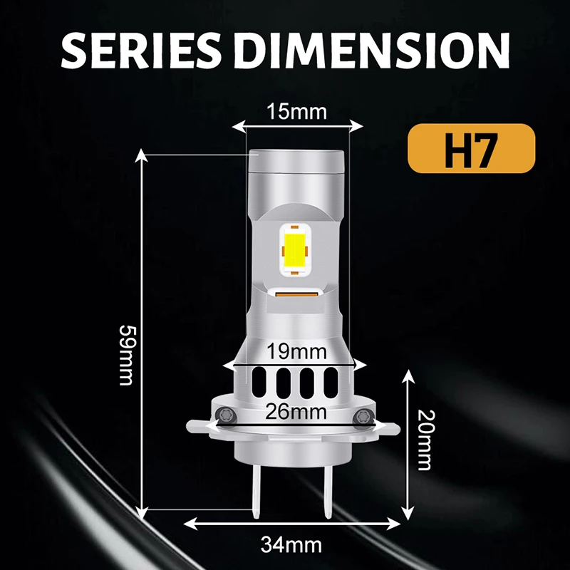 Bullvision H7 LED 헤드라이트, 하이 빔 로우 빔, 양면 3580 CSP 칩, 무선 미니 다이오드, 자동차 조명, 플러그 앤 플레이, 6500K, 12V, 24V