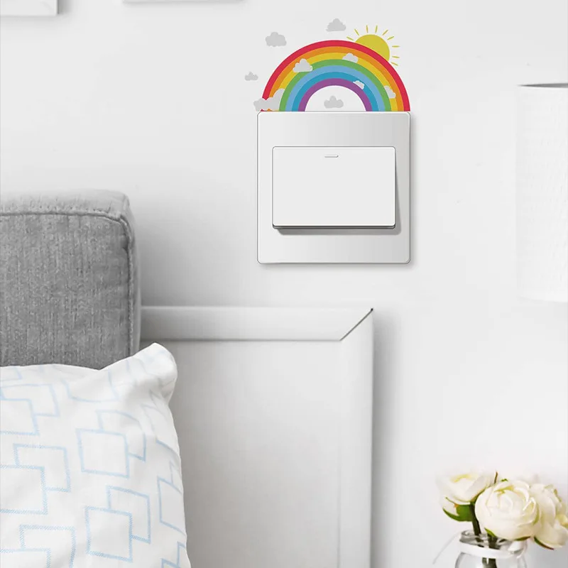 1pc Luminous Rainbow Pattern Light Switch Stickers Bathroom Bedroom Living Room Switch Stickers, Removable Light Sticker