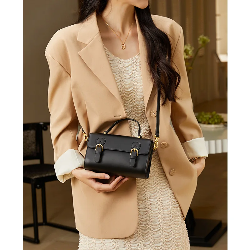 ZR DIARY Leather Small Square Bag Women Shoulder Messenger Bag Buckle Decor Cambridge Bag Handheld for Female H60060