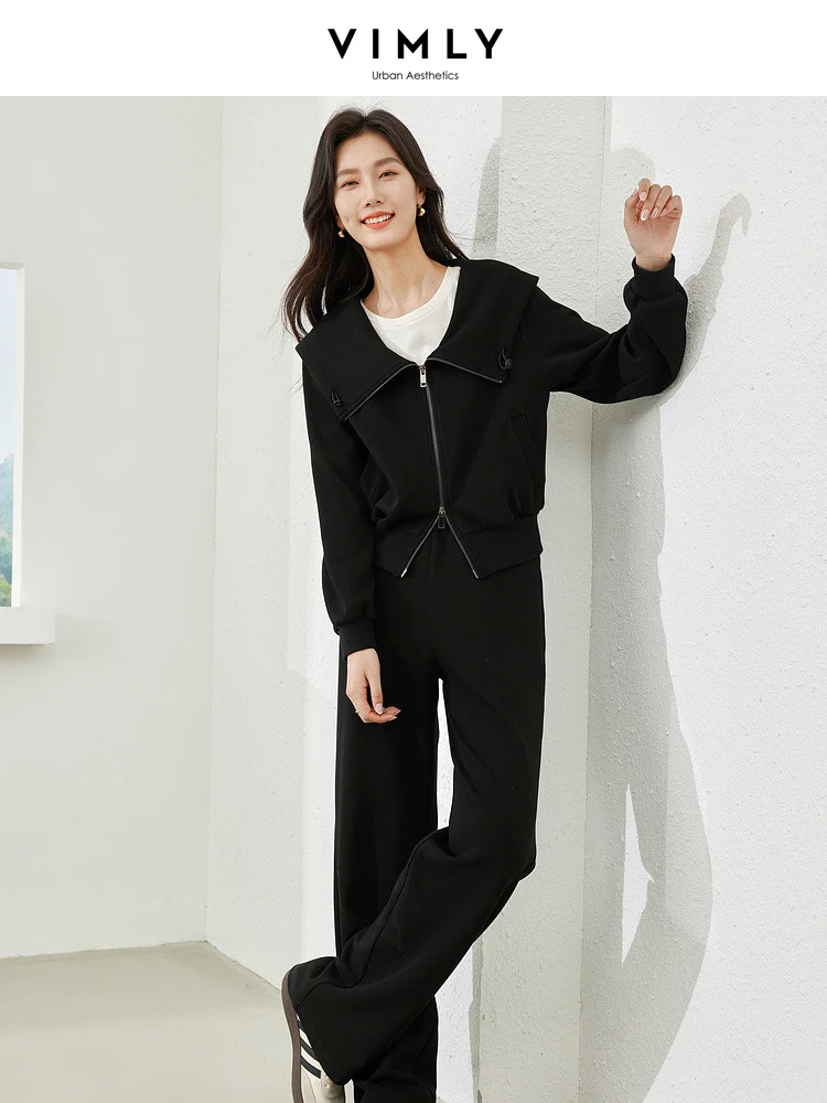 VIMLY Women's Casual Sporty Tracksuit Suits Spring/Autumn Zipper Cardigan Jacket+Elastic Waist Wide Leg Sweat Pants Matching Set