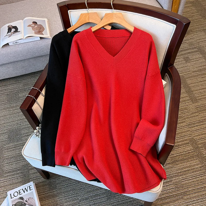 

100/150kg Big Size Women Clothing Oversize Chubby Female Chest 150/160cm Casual Loose Fit Medium Length Thickened Knit Sweaters