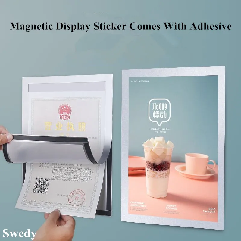 Double Side Display A4 Magnetic PVC Glass Mounted Self-adhesive Refrigerator Advertising Poster Label Sign Display Holder Frame