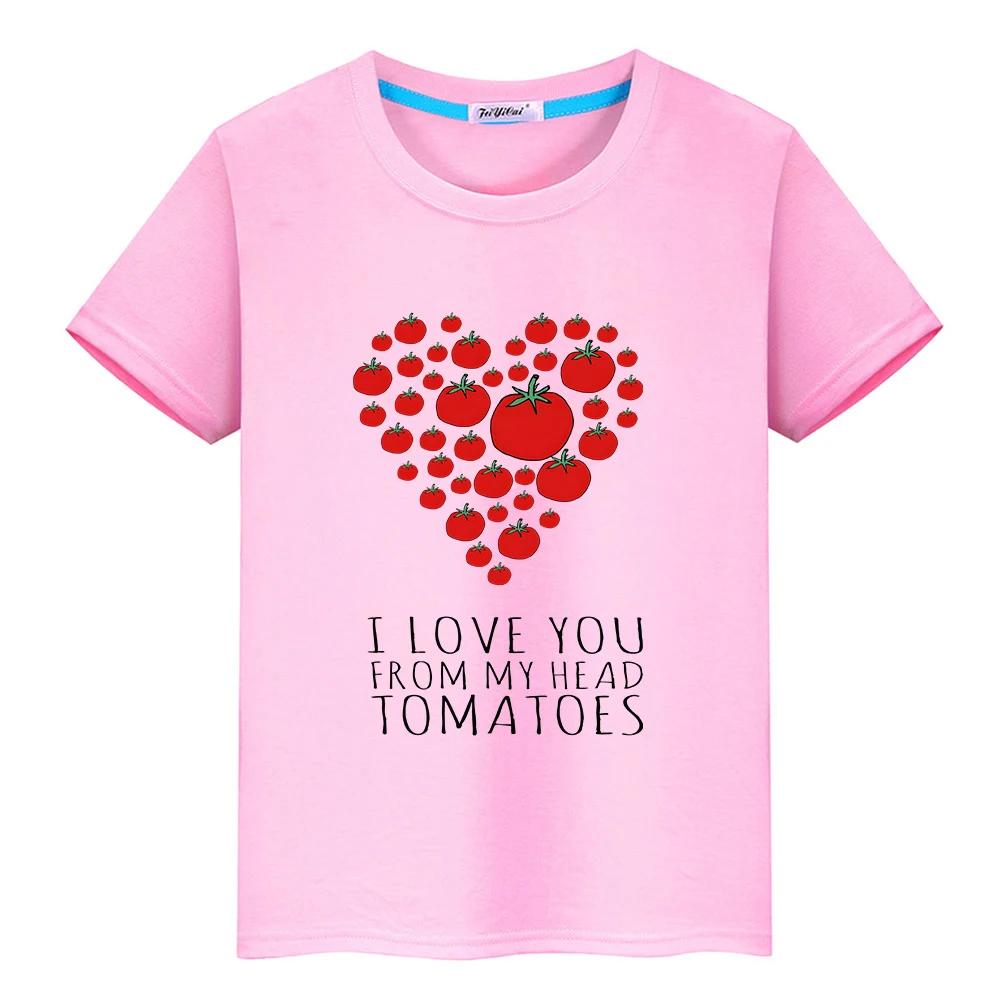 

Летняя футболка с мультяшным графическим принтом «Я люблю тебя из моей головы томаты», футболка для мальчиков и девочек, милая детская футболка, кавайная