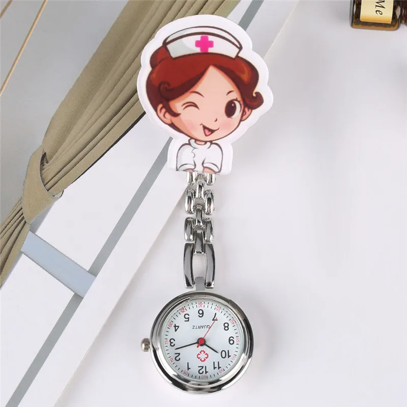 

Lovely Cartoon Watches Clip-On Quartz Pocket Watch Brooch Pendant Hanging for Medical Doctor Nurse Gadget Arabic Number Clock