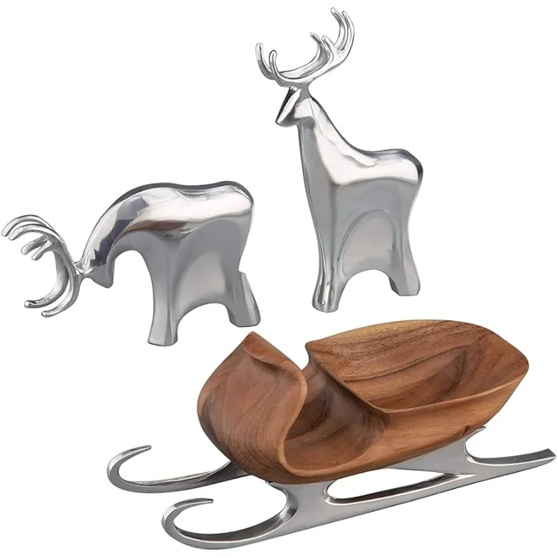 

Nambe Holiday Collection Christmas Sleigh with Reindeer Figurine Set - 3 Piece Set Artisanal Craftsmanship Made of Metal Alloy