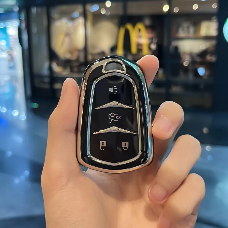 thumbnail image 2 of Soft TPU Key Fob Cover Protector Compatible With Cadillac 2020-2024 CT5 CT6 XTS XT4 XT5 XT6 ATS Escalade ESV Smart Key Shell Accessories (for Cadillac-B, White 2 of 9