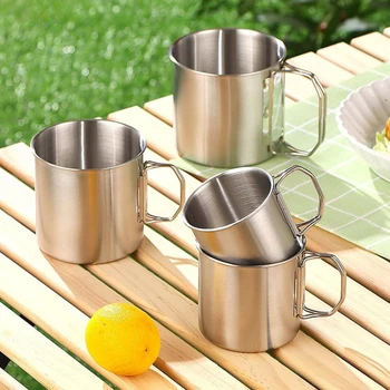 1Pc Stainless Steel Folding Handle Cup Portable Carabiner Cup Outdoor Camping Cups for Home Travel Camping Accessories