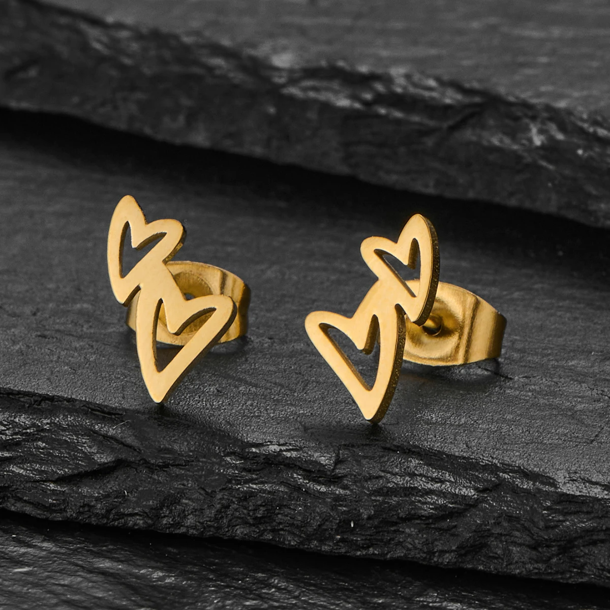 Mehrere geometrische Mini-Ohrstecker, goldener Edelstahl, Darts, Herz, Schlüssel, Katzenohrringe, Modeschmuck, Damen, minimalistisches Ohrring – Detail 17