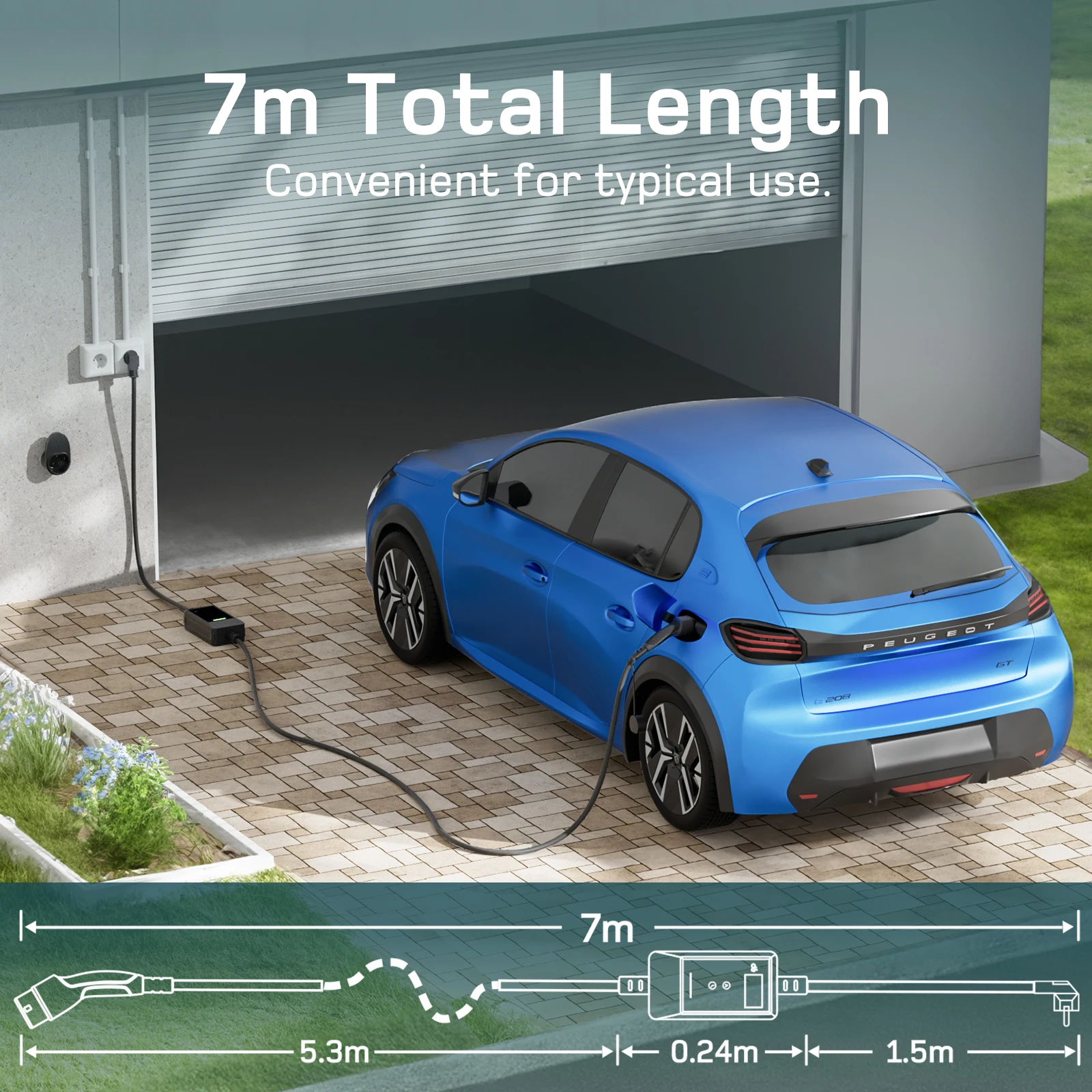 dé EV Charger Portable for Type 2  Electric Vehicle Dual Button Control LED Screen 3.7kW 16A 1-Phase Wallbox Charging Station