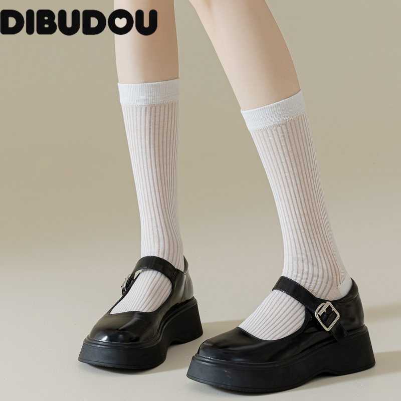5 Pairs Women's Ice Socks Soft Casual Solid Color Middle Tube Socks Women New Spring High-Quality Jk Lolita Socks Japan Korea