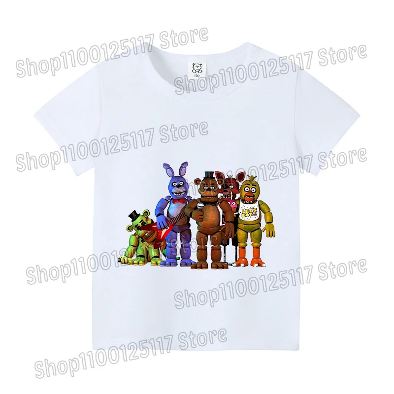 Children's Five Nights at Freddy's Anime Graphic T-Shirt – Short Sleeve White and Black Tee