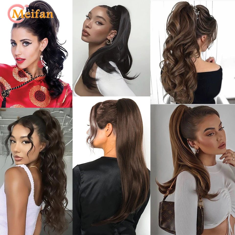 Fake Hair Extensions MEIFAN Syntheitc Long Wavy Curly Claw Clip On Ponytail Hair Extension Ponytail Extension For Women Natural Fake Hairpiece