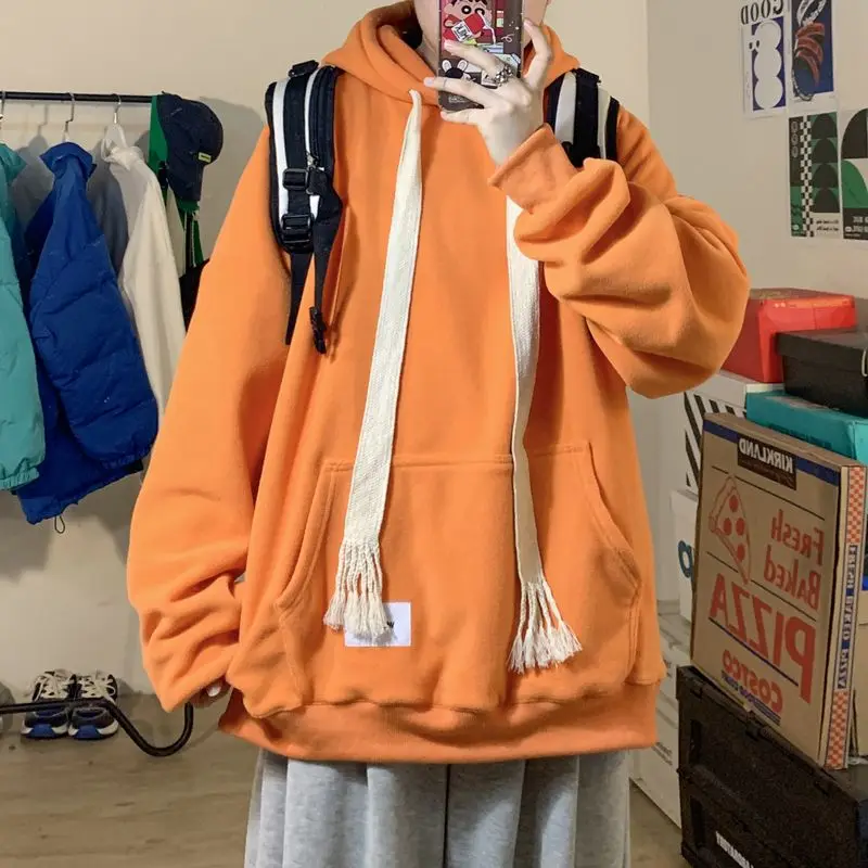 Japan Korea Style Fashion Fleece Hoodies Men Soild Hooded Sweatshirts Male Loose Coats Student Casual Tops Pullover  Women 2022 the tiger hoodies men women sweatshirt 3d print animal tracksuit male long sleeve hooded suit funny pullovers