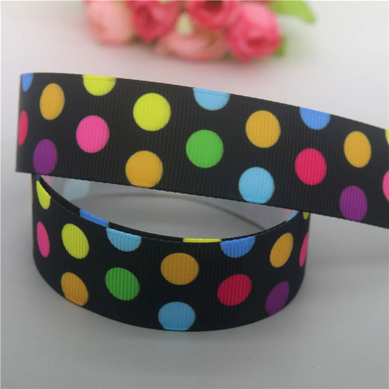 DHK 7/8'' 5yards Neon Star Stripe Polka Dot Christmas Printed Grosgrain Ribbon Accessories Material DIY Sewing Craft C2050