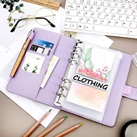 A5 PU Leather Binder Budget 6 Ring Notebook with Stylish Design ,Personal Organizer Binder Cover with Magnetic Buckle Closure 6
