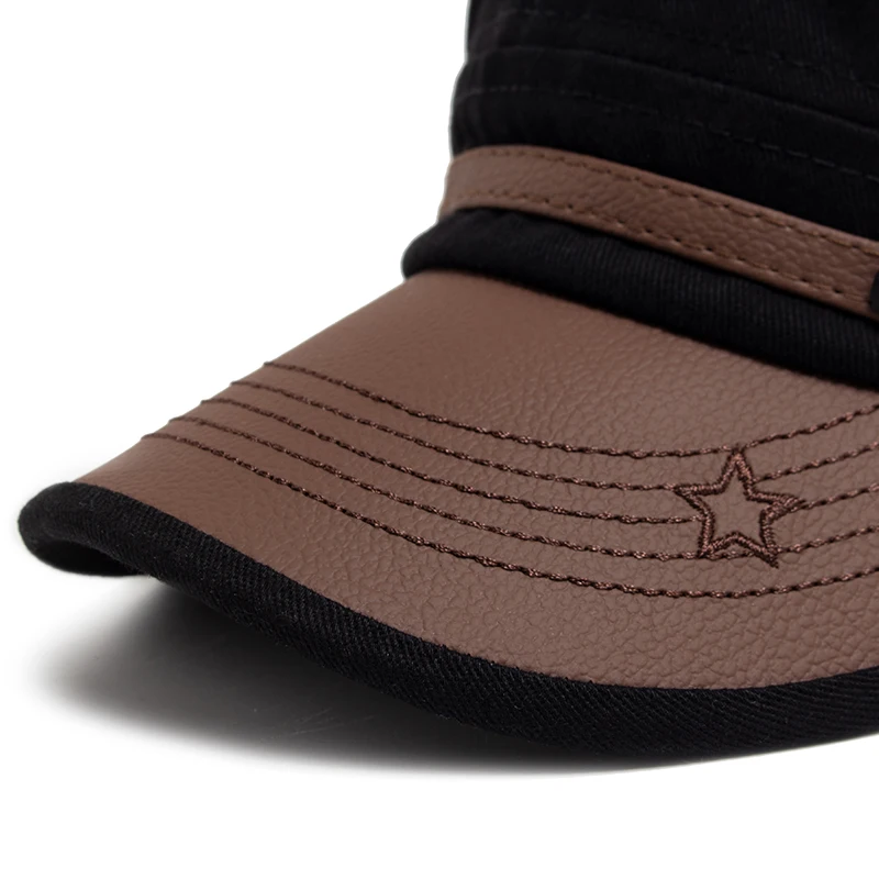 Casual hat Flat Hat Women Fashion PU Leather Brim Men Baseball Cap Soft Cotton Cloth Casual Visor Trucker Hat Autumn Summer Adjustable