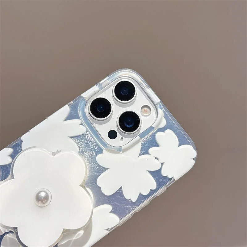 White Flower Grip Tok Holder with Dazzle Lustre Lining