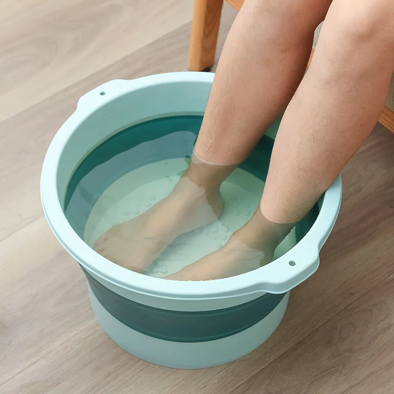 Hi-Q Silicone Folding Foot Bath Bucket Household Portable Massage Foot Wash Basin Portable Retractable Bath Bucket