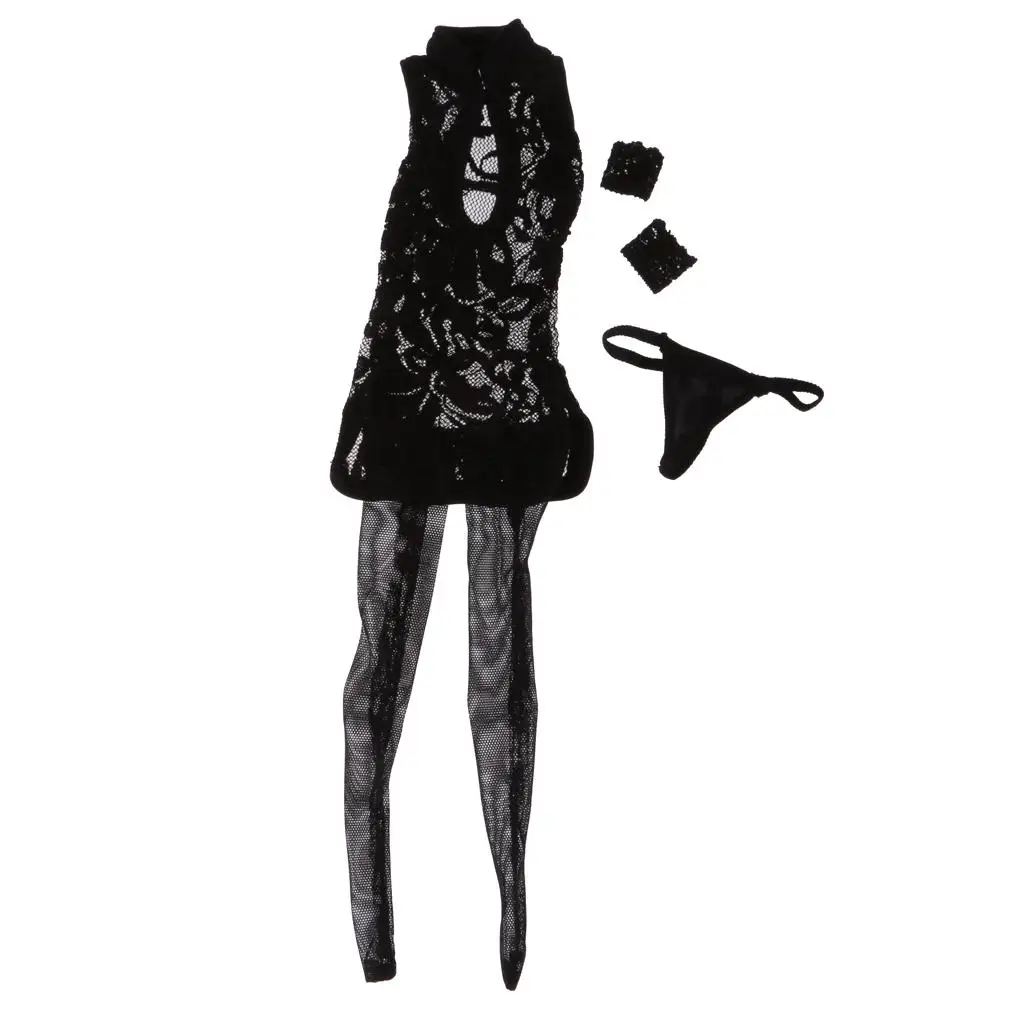 

Sixth Scale Black Lace Cheongsam Dress Stockings Set for 12'' Female Figure