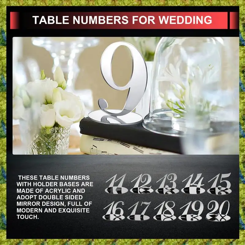 UISN Table Numbers Wedding Table Numbers Acrylic For Wedding Stands For (Silver)