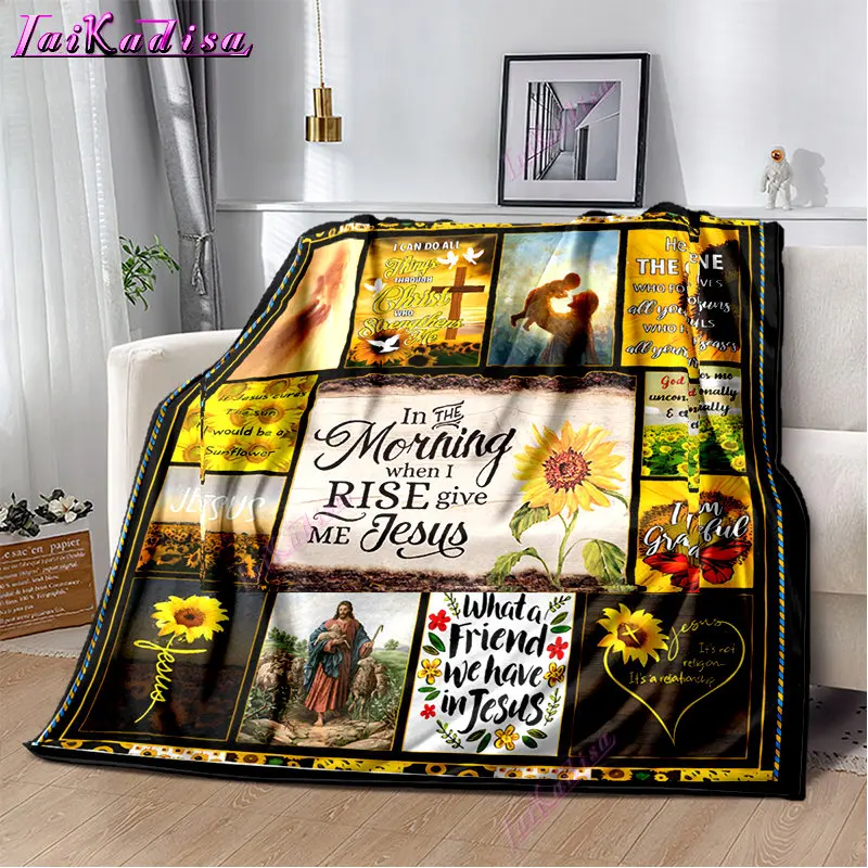 

Christmas Jesus Flannel Lord's Prayer Blanket Religion God Sofa Cover Hiking Picnic Fashionable Leisure Napping Throw Blankets