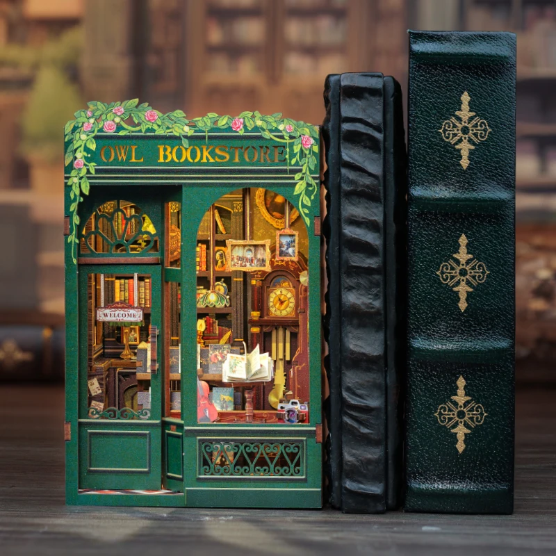 Cutebee Diy Mini Wooden Dollhouse Doll House  With Furniture Light Casa Miniature Owl Bookstore For Toys Birthday Gifts 6