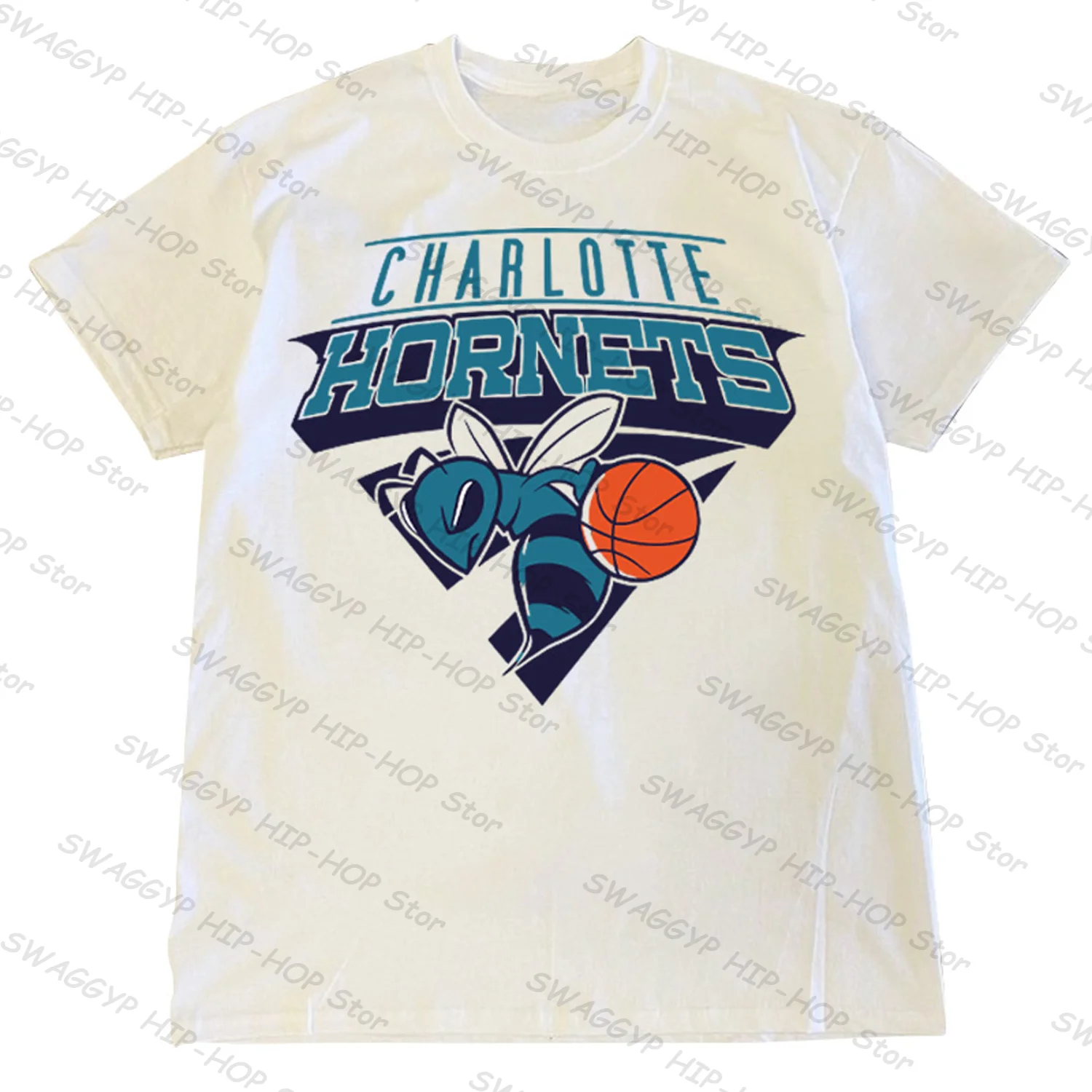 [XNF Official Store]260 Of Grams Heavy Cotton!Hornets Sports Vintage Oversized T-shirt HipHop Men's Women's Short-Sleeved Tops