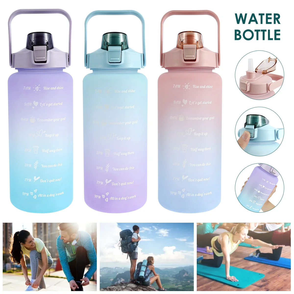 2L Water Bottle Straw Sticker Sport Workout Portable Drinking Cup