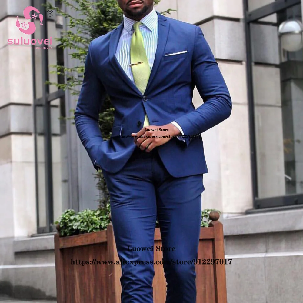 Classic Business Slim Fit Suits For Men 2 Piece Jacket And Pants Set Formal Groom Wedding Prom Tuxedo Costume Homme Pour Mariage