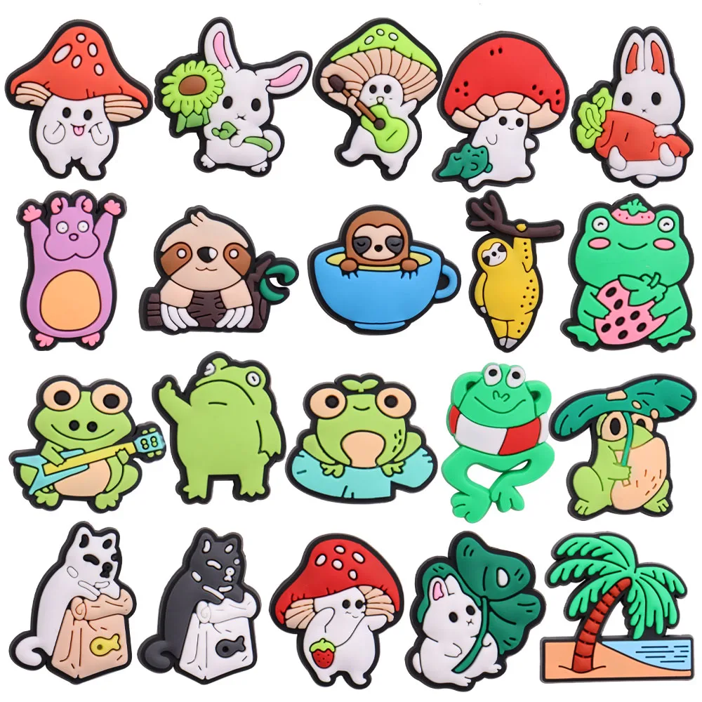

50Pcs Wholesale PVC Frog Cats Animals Slippers Shoe Charms Mushroom Rabbit Shoe Decorations Clog DIY Kids Croc Jibz