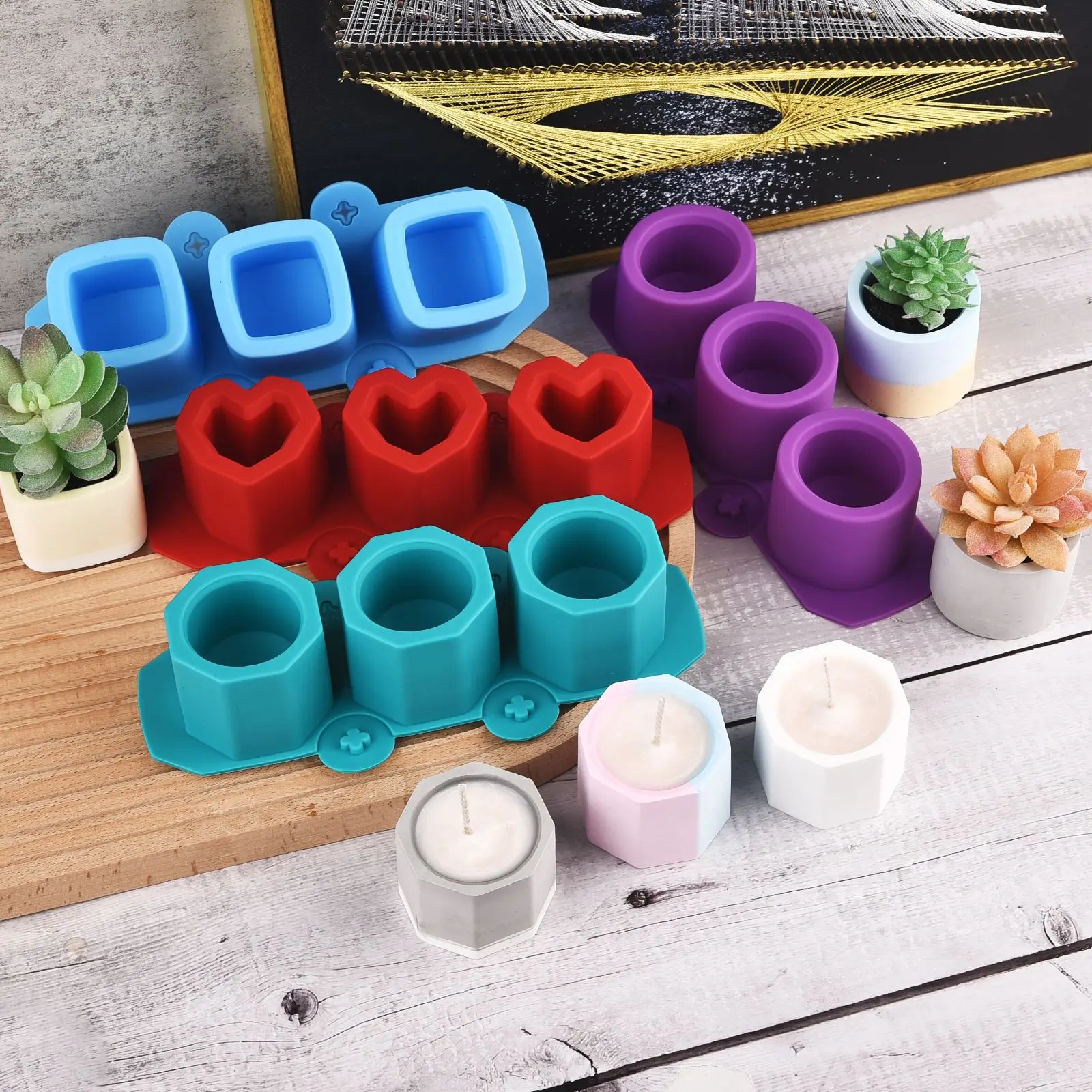 3 Hole Round Concrete Flower Pot Vase Silicone Mold Gypsum Concrete Mould For Succulent Flower Pot DIY Aromatherapy Candle Decor silicone mold