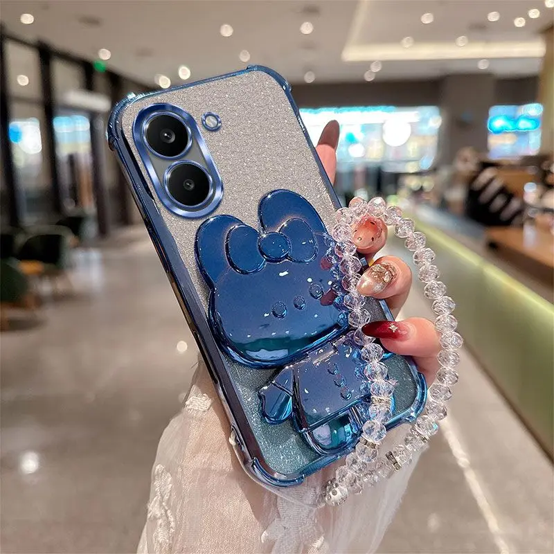 Rabbit Mirror Holder Phone Case with Hanging Rope and Shock-Absorbing Shell