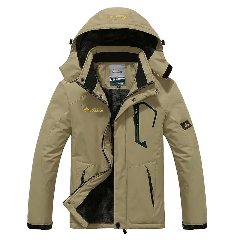 Men's Fleece Lined Hooded Jacket Thickened Windproof Warm Cotton Outdoor Cycling Coat Breathable Sports Entertainment