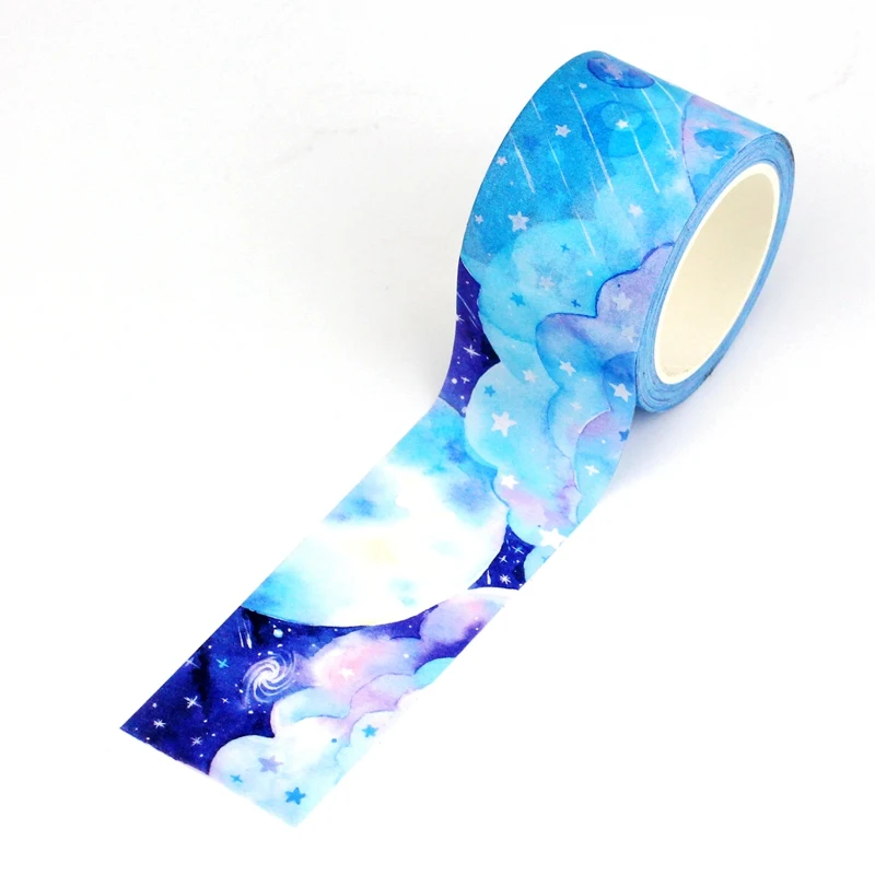 

2023 NEW 1X 10M Decorative Blue Stars and Waves 30mm Wide Washi Tape for Planner Adhesive Masking Tape Kawaii Papeleria