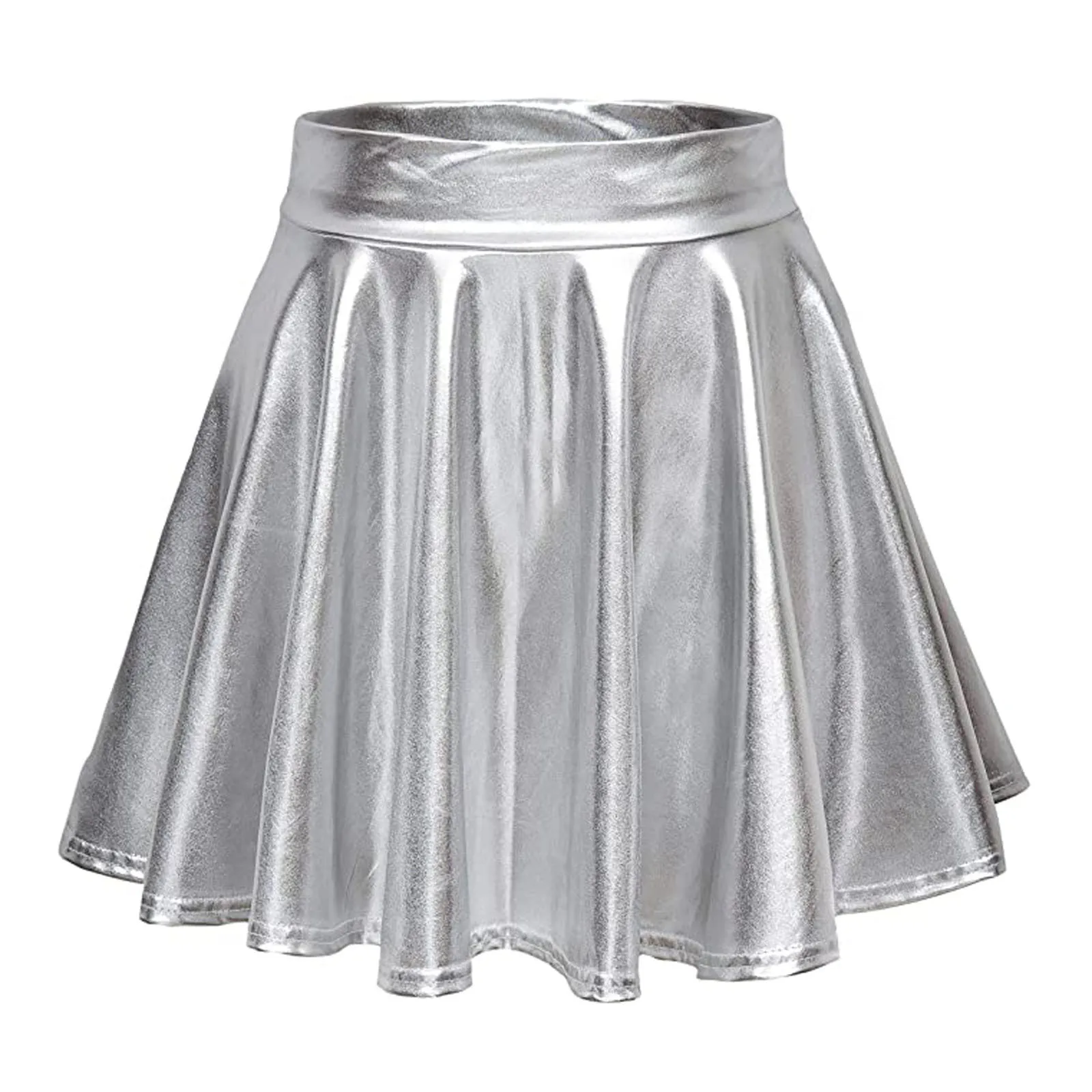 

Womens Patent Leather Flared Miniskirt Dance Performance Invisible Zipper A-Line Mini Skirts Clubwear Cosplay Costume