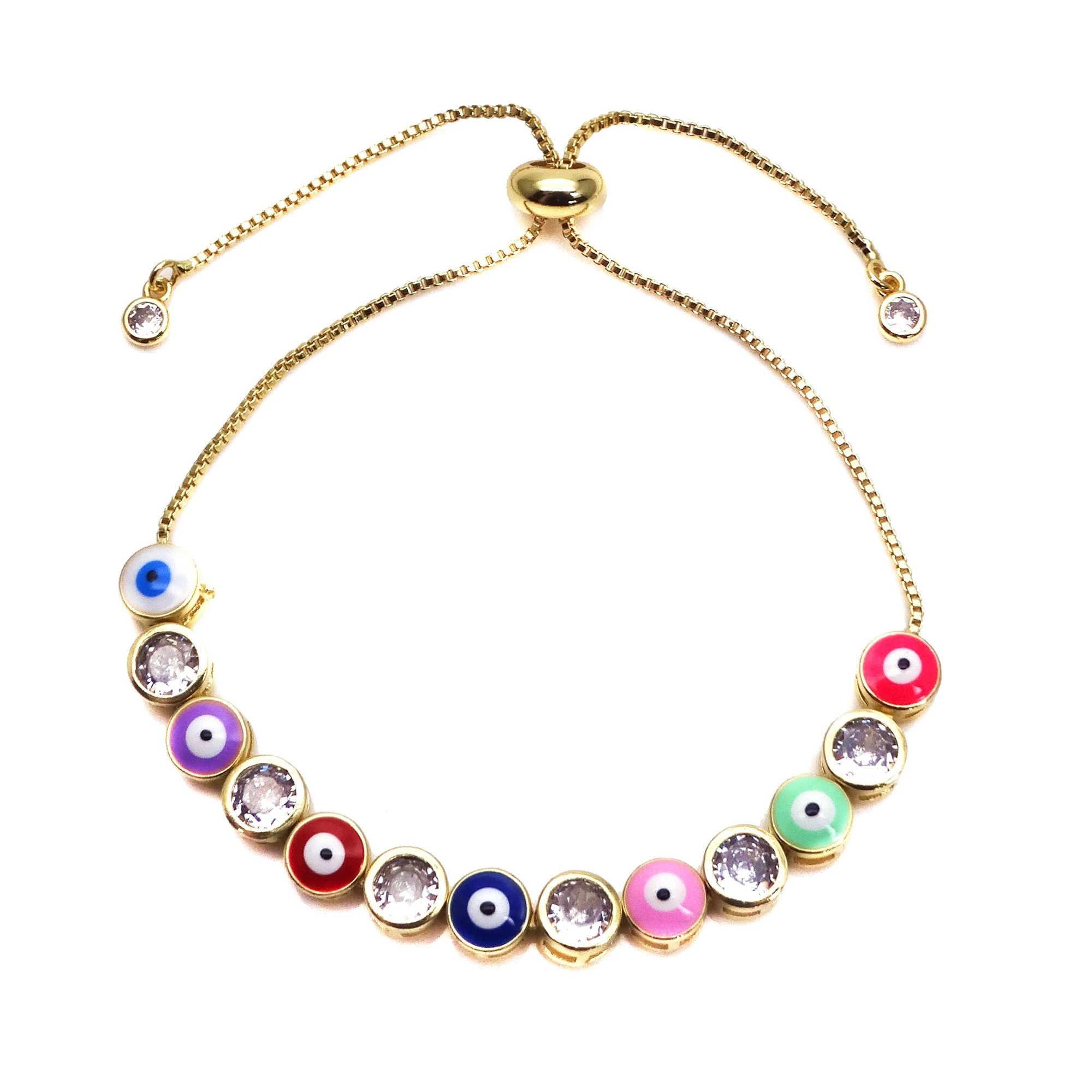 

Inlay zircon Copper plating gold Drop color paint devil eyes Push-pull bracelet round Magic eye Bangle Fashion Jewelry Bracelet