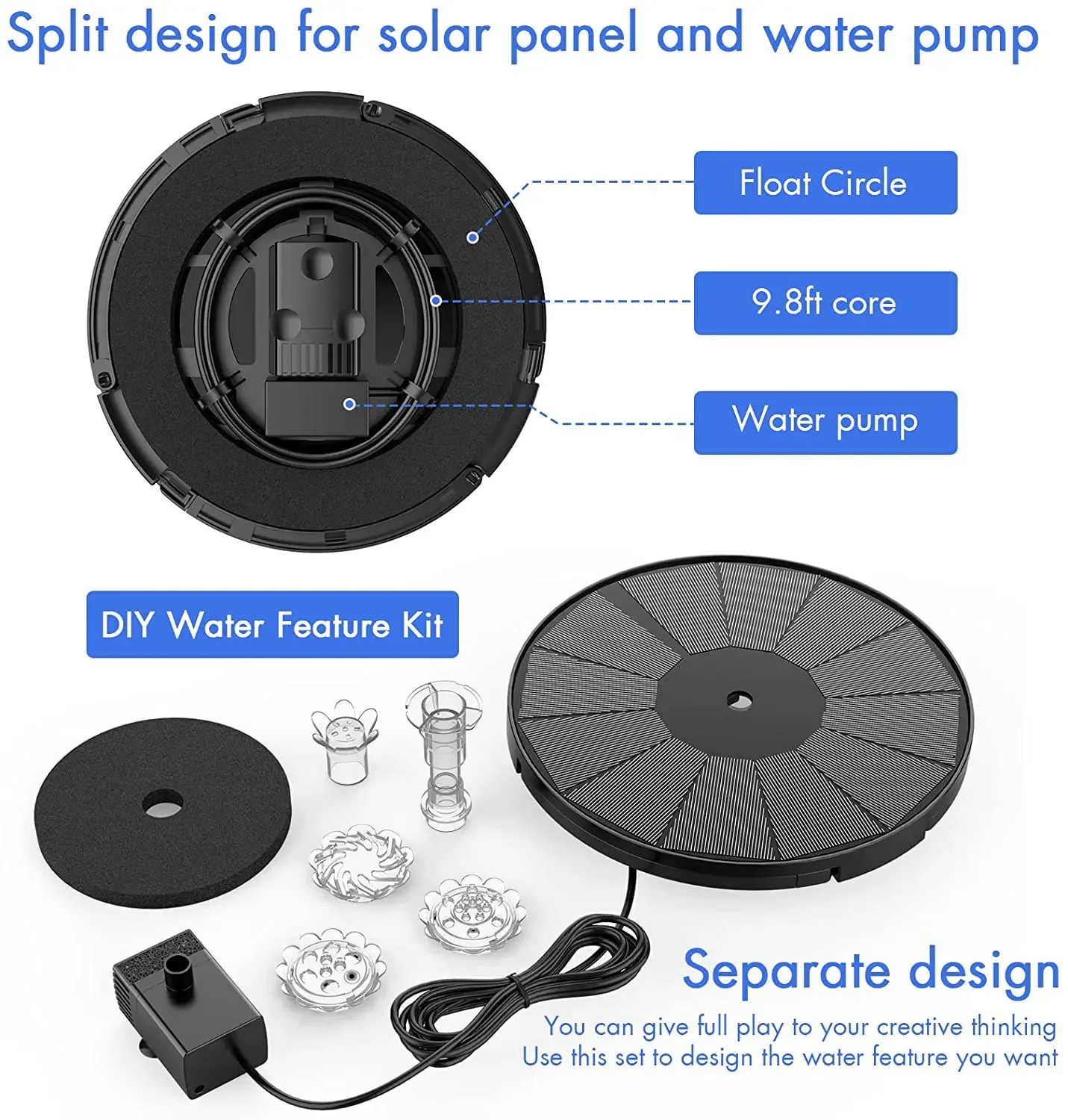 3.5W Solar Powered Water Fountain Pump with 6 Nozzles Solar Birdbath Floating for Garden, solar fountain,solar water pump