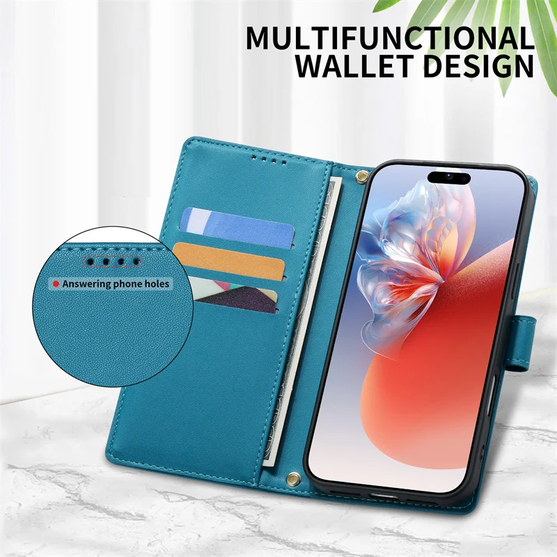 Luxury Leather Wallet Phone Cover with Strap