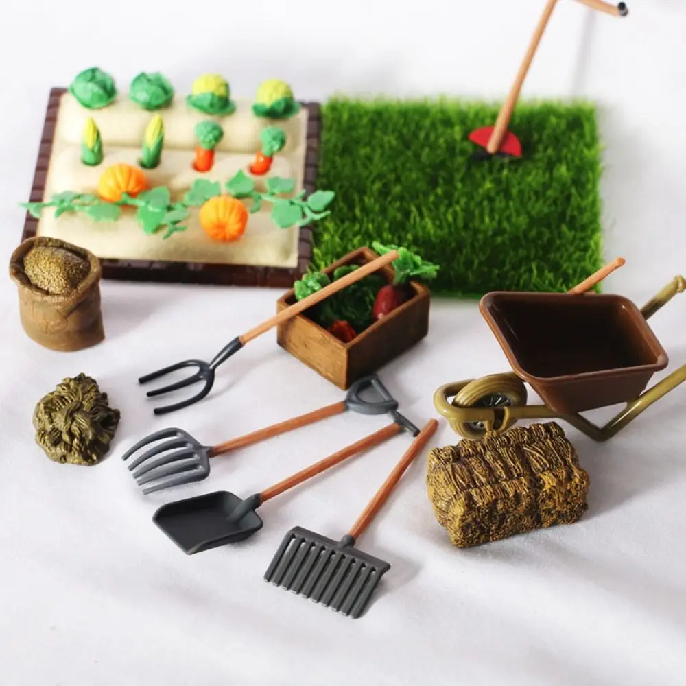 Miniature Dollhouse Vegetable Farm Set with Shovel and Rake Accessories