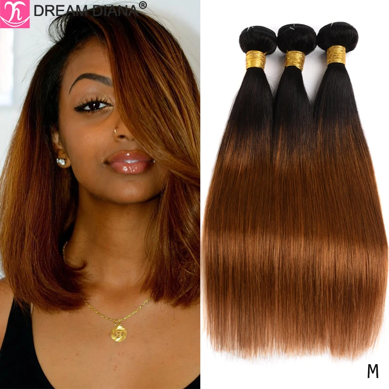 

DreamDiana Two Toned Hair Bundles Ombre Straight Hair 1B 27 30 99J Colored Remy Human Hair Ombre Brazilian Hair Weave Bundles M