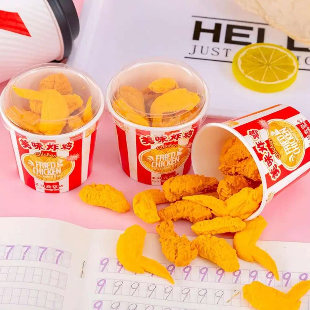 Creative Eraser Cartoon Simulation Food Bucket Fried Chicken Set Eraser Kawaii Stationery for Kids Rubber School Supplies 1 Set pencil eraser biscuit eraser