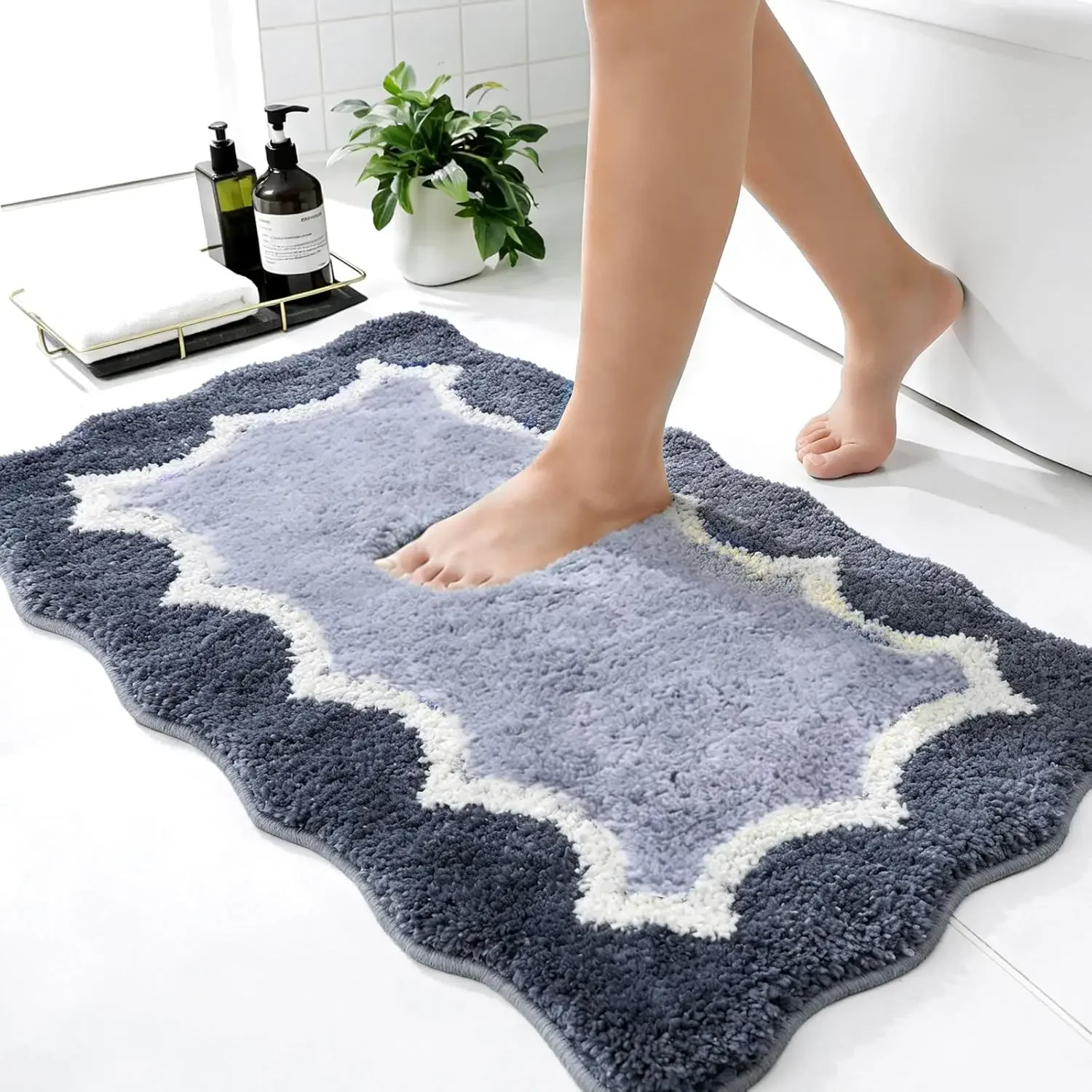 Vikama cartoon bath mat with cute animal faces, ultra-absorbent, non-slip, quick-dry design.