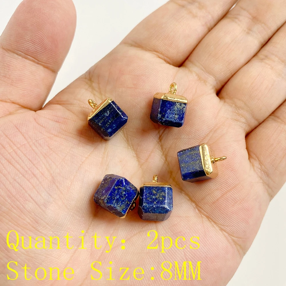 2PCS Natural Blue Lapis Lazuli Stone Gem Pendant Connector Charm For DIY Woman Men Jewelry Making Accessory Wholesale