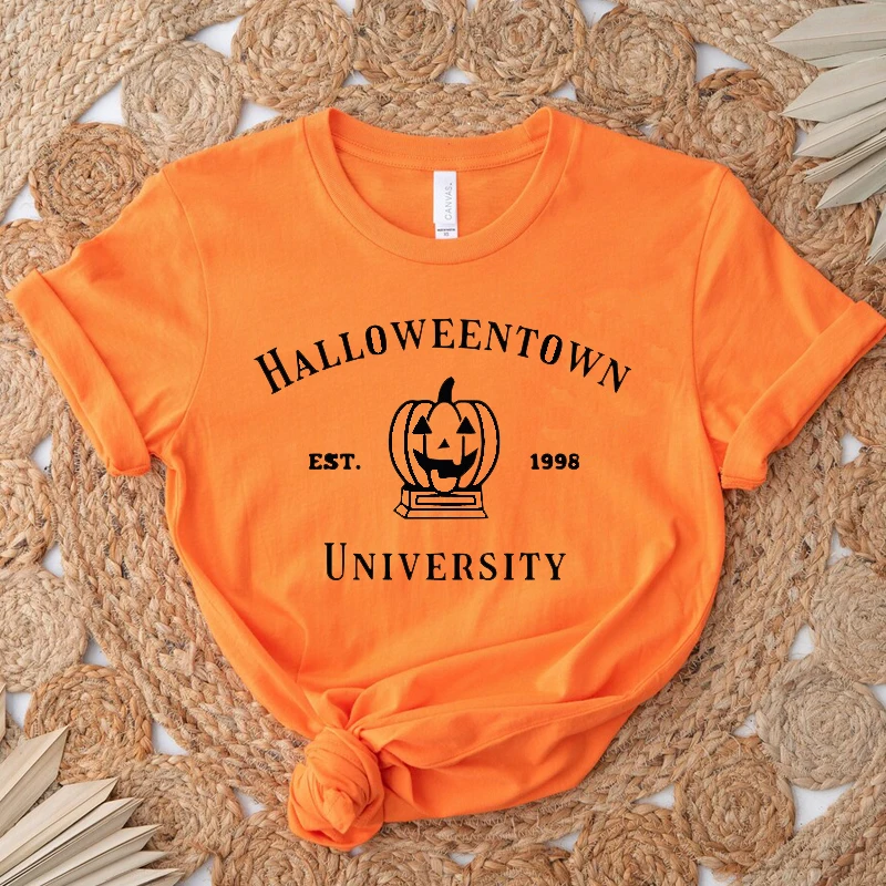 

Винтажная женская футболка на Хэллоуин, хлопковая футболка на Хэллоуин, Университет Хэллоуина, футболка с тыквой, Осенние футболки, ретро Одежда для Хэллоуина и вечеринки