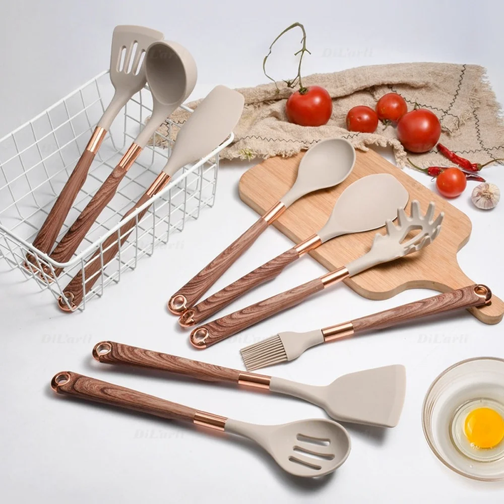 New Sunset Gold Plated Silicone Utensils Set Non-stick Kitchenware for Modern Cooking & Heat Resistance Kitchen Cooking Tools