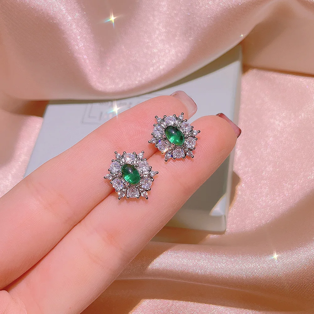 S 절묘한 패션 매력적인 에메랄드 반지 펜던트 목걸이 세트 숙녀 럭셔리 에메랄드 쥬얼리 파티 어머니의 날 선물