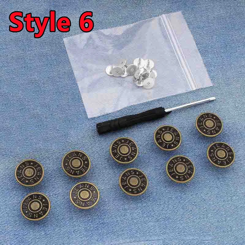 Jeans Button Replacement Kit - 10PCS No-Sew Metal Button Set with Easy Attach Pins