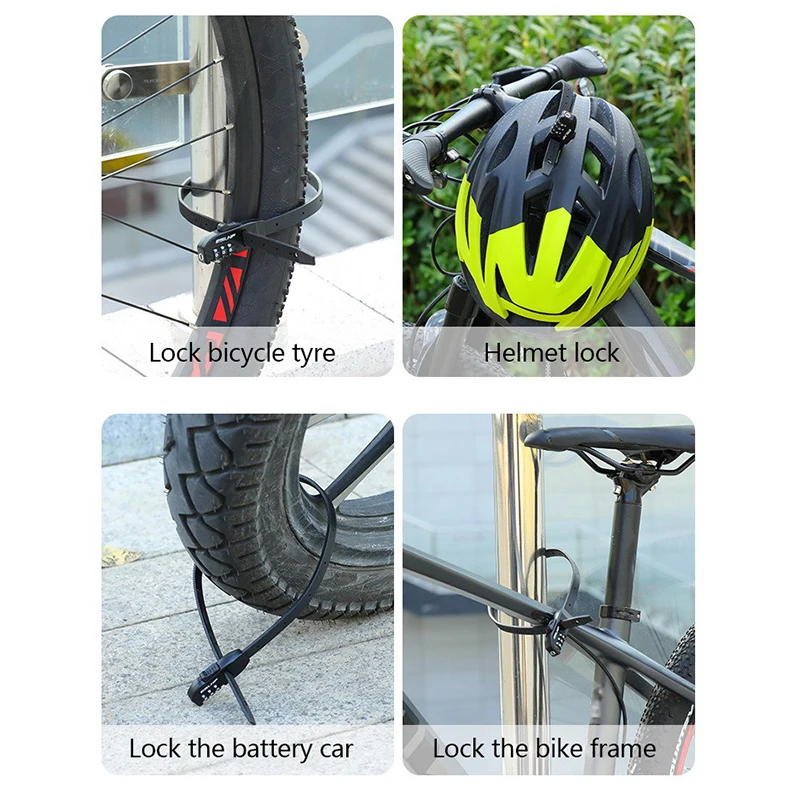 다목적 자전거 전기 스쿠터 오토바이 암호 타이 락, 휴대용 도난 방지, 3 자리 자전거 헬멧 락, 블랙