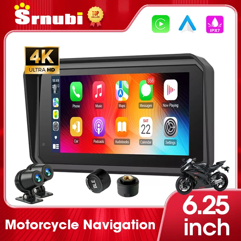 Portable Motorcycle Carplay GPS 6.25 Inch for Moto Navigation IPX7 Waterproof Screen Wireless Android Auto Motobike Monitor