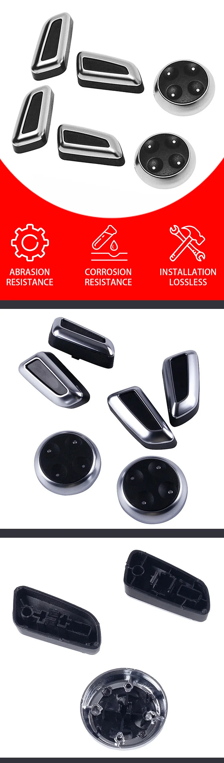 beler 6Pcs Plastic Car Seat Adjustment Switch Control Button Cover Trim Fit For